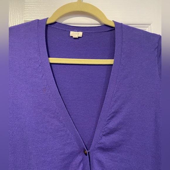 J. Crew Size XS Dark Periwinkle Short Sleeve V Neck Button Front Knit Cardigan - Picture 2 of 8